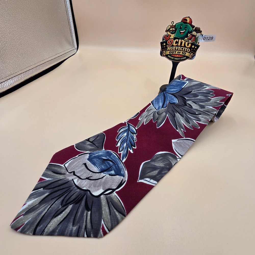 Mario Valentino Mens Silk Tie Burgundy Floral Italian Silk Necktie 58 Inch